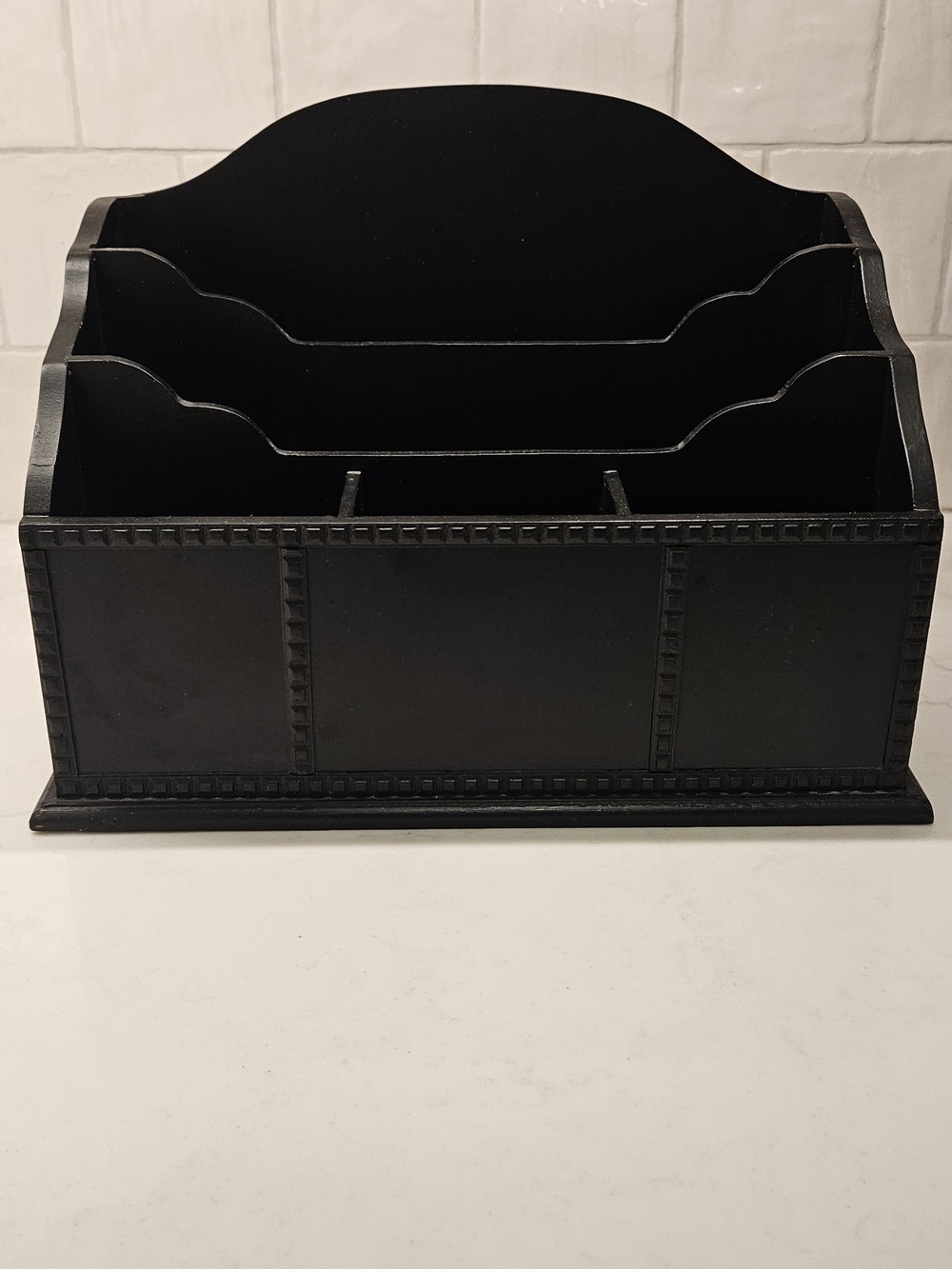 Black Wooden Desk Organizer Mail & File Holder 5 Compartment